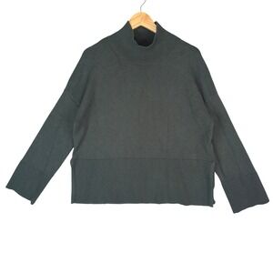 Cyrus Mock Neck Sweater Womens L Green Ribbed Knit Side Split Minimalist Cozy